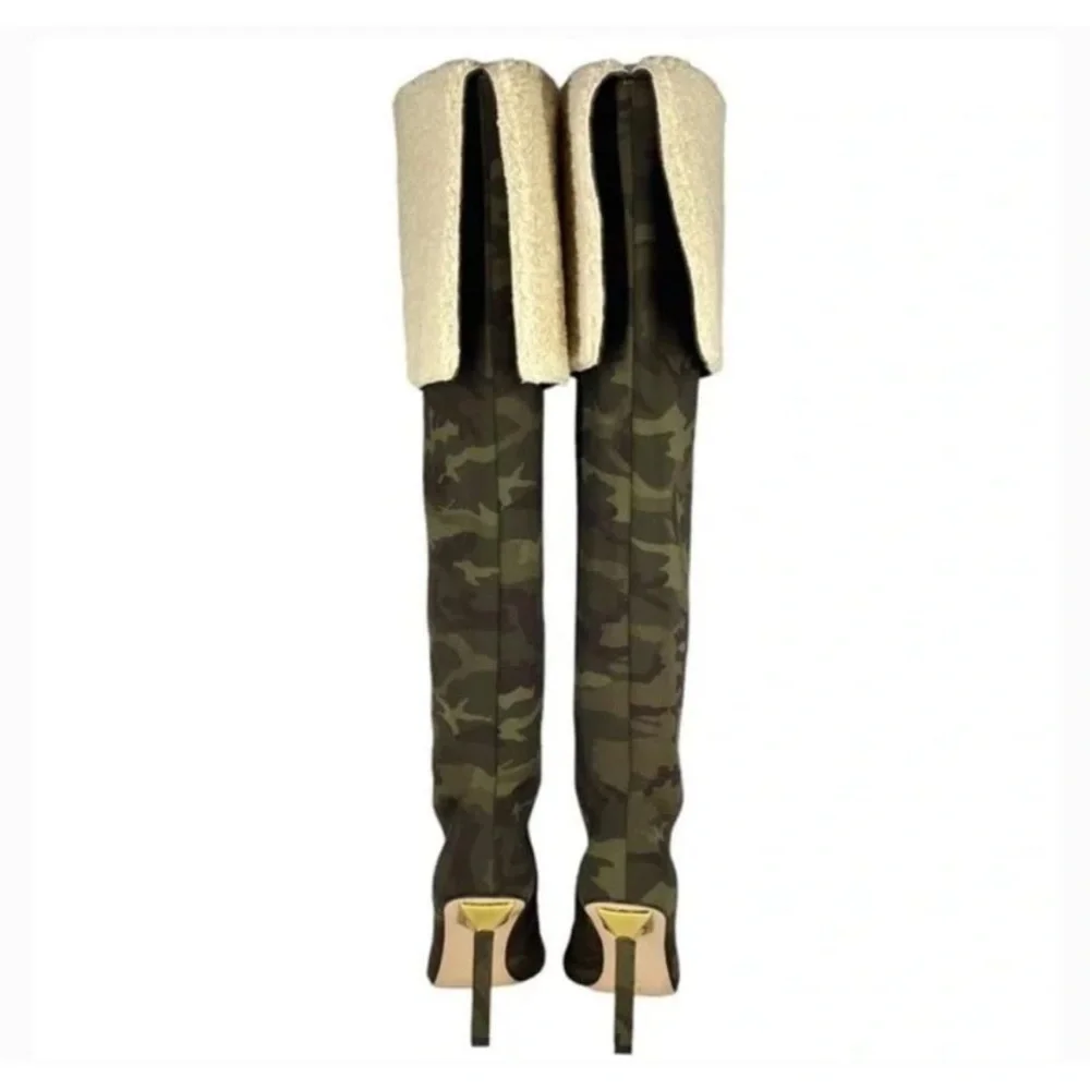 GOOD AMERICAN High Kickstand Camo Over The Knee Boots